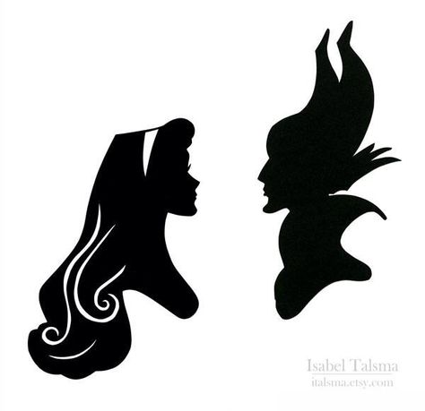 Aurora and maleficent Maleficent Party, Sleeping Beauty Maleficent, Disney Silhouette, Disney Silhouettes, Images Disney, Disney Princess Drawings, Disney Side, Disney Sleeping Beauty, Briar Rose