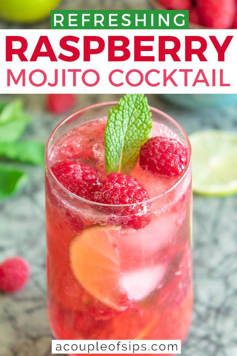 Raspberry Mojito Recipe Pitcher, Raspberry Drink Recipes, Raspberry Mojito Recipe, Mojito Recipe Pitcher, Alcohol Punch, Brazilian Cocktail, Raspberry Drink, Mojito Ingredients, Raspberry Cocktail