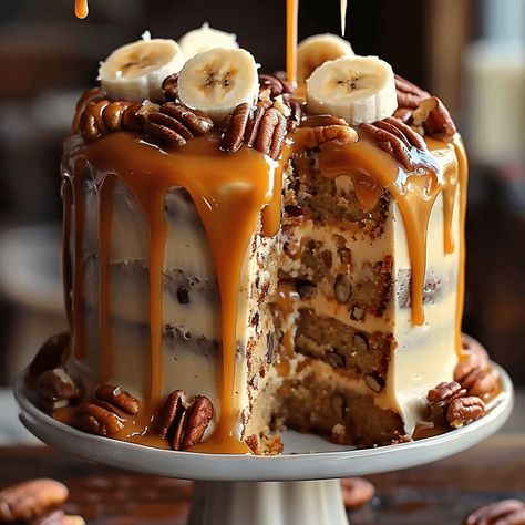 Banana Pecan Caramel Layer Cake is a decadent dessert that combines the rich flavors of ripe bananas, toasted pecans, and luscious caramel. This cake is perfect for any special occasion, ... Learn more Heavenly Banana Walnut Cream Cake, Banana Pecan Caramel Layer Cake, Caramel Pecan Upside Down Cake, Pecan Layer Cake, Caramel Cake Filling, Caramel Layer Cake, Carmel Cake, Chicken Sloppy Joes, Cake With Caramel