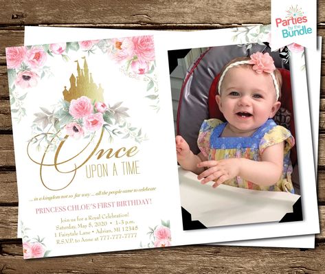 Once Upon a Time Birthday Party Invitation, Little Princess Invite, Fairytale Invitation, Pink Princess, Photo Card, Royal Princess Princess Theme Birthday Invitation, Once Upon A Time Birthday Invitations, Princess Theme Birthday Invitation Card, Once Upon A Time Sign, Once Upon A Time Birthday, Fourever A Princess Invitation, Sara Ellis, First Birthday Princess Invitations, Fairytale Invitation