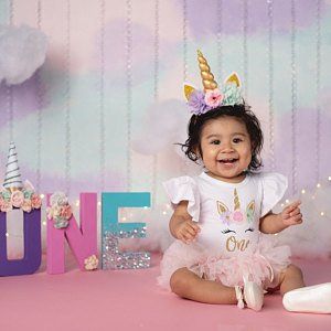 Unicorn Dress Girls, Unicorn Cake Smash, Flower Jars, Sparkle Romper, Unicorn Birthday Outfit, Unicorn Themed Birthday Party, Birthday Unicorn, First Birthday Dresses, Unicorn Headband