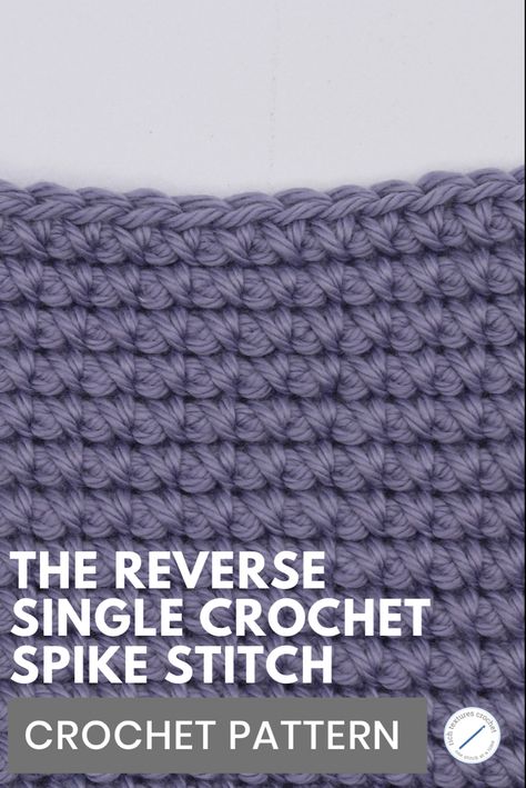 The Reverse Single crochet spike stitch worked in purple yarn Smooth Crochet Stitches, Relief Stitch Crochet, Crochet Relief Stitch, Crochet Crunch Stitch, No Hole Crochet Stitch, Sturdy Crochet Stitch, Flat Crochet Stitch, Crochet Stitches That Look Like Knitting, Dense Crochet Stitch