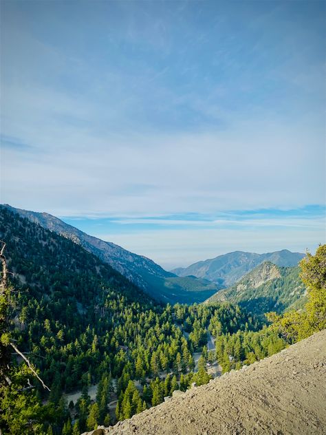 The beautiful trail up to Mt. Baldy in the San Gabriel mountains.  The trees are a gorgeous deep green, the sky is blue with white clouds scattered around.  The rolling mountains on this trail are breathtaking. San Gabriel Mountains, San Bernardino County, San Gabriel, San Bernardino, Cali, Hiking, California, Range, Natural Landmarks