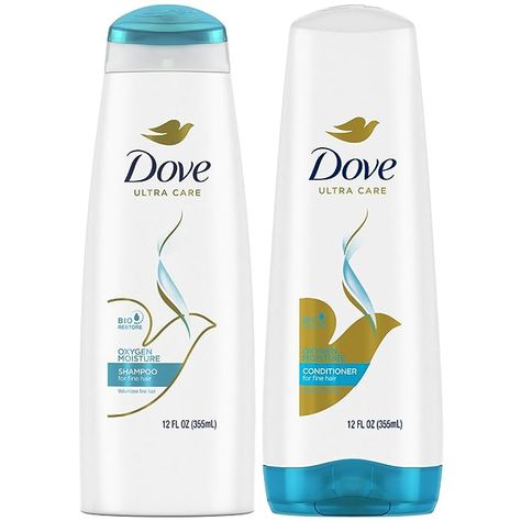 Dove Shampoo and Conditioner Set - Oxygen Moisture Hydrating Shampoo and Conditioner Sulfate-Free, Volumizing Hair Products for Fine Hair, 12 Oz (2 Piece Set) Hair Products For Fine Hair, Dove Shampoo And Conditioner, Products For Fine Hair, Volumizing Hair Products, Dove Conditioner, Shampoo Dove, Dove Shampoo, Shampoo For Fine Hair, Volumizing Hair