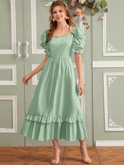 New Arrivals at SHEIN | Shop Women’s Dresses, Tops  Shoes ; Accessories | SHEIN Frock Fashion Dresses, Trendy Maxi Dresses, Long Gown Design, Casual Frocks, Frock Fashion, Girls Maxi Dresses, Frock For Women, Pakaian Feminin, Ruffle Trim Dress