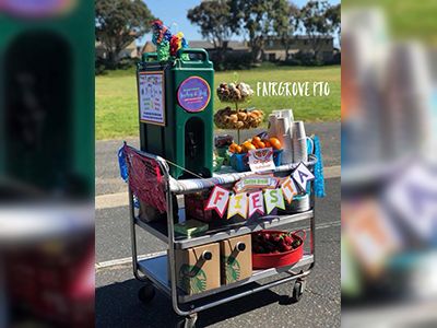 Pta Snack Cart, Inexpensive Appreciation Gifts, School Snack Cart For Teachers, Coffee Cart Ideas School, Snack Cart For Teachers, Staff Appreciation Snack Cart Ideas, Coffee Cart For Teachers, Treat Cart For Teachers, Teacher Appreciation Snack Carts