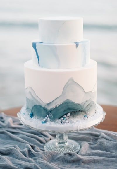 Non-Traditional Beach Wedding Cake Ideas | Domino Beach Theme Wedding Cakes, Wedding Cake Cookies, Winter Wedding Cake, Bohemian Wedding Inspiration, Beach Wedding Cake, Tiered Cake, Wedding Cakes Blue, Themed Wedding Cakes, Cake Trends