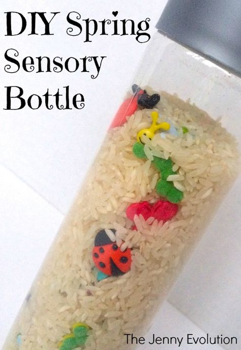 DIY Spring Sensory Bottles | The Jenny Evolution Spring Sensory Bottles, Spring Sensory, Discovery Bottles, Diy Sensory, Sensory Bottle, Sensory Input, Sensory Bags, Sensory Crafts, Education Positive