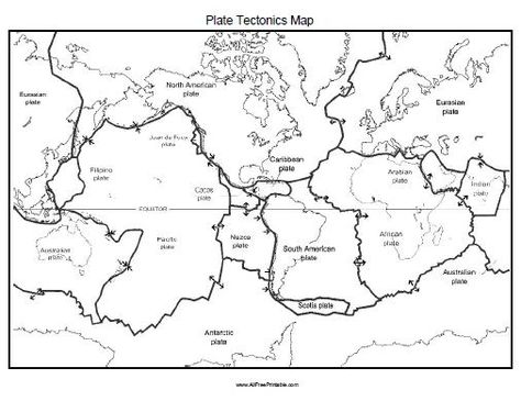 Free Printable Tectonic Plates Map                                                                                                                                                      More Tectonic Plates Map, Geography Classroom, Tectonic Plates, Map Worksheets, 7th Grade Science, Teaching Geography, Homeschool Geography, 8th Grade Science, Map Activities