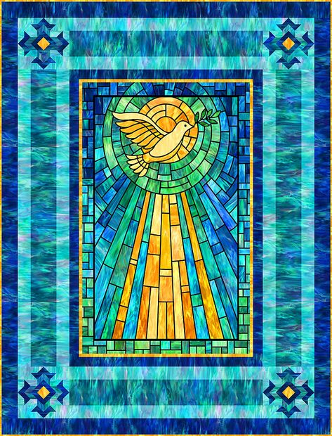 Dove Quilt Pattern, Stain Glass Quilt Pattern, Religious Quilt Patterns, Christian Quilt Patterns, Angel Quilt Patterns, Prayer Quilts Ideas, Cross Quilt Pattern Free, Stained Glass Quilt Patterns Free, Christian Quilts