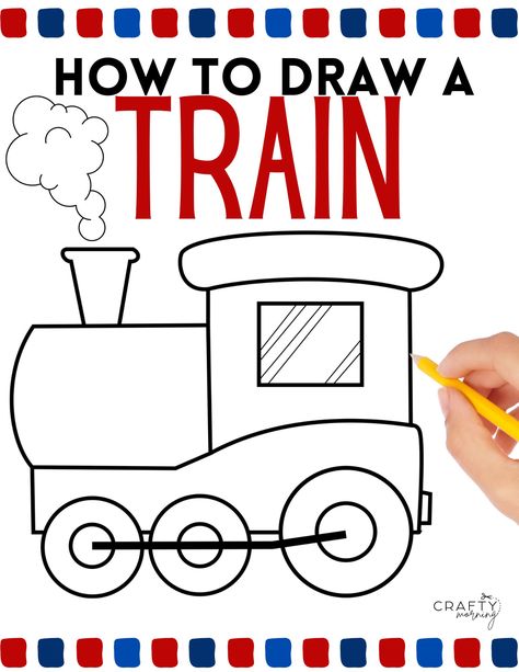 Train Drawing (Easy How to Draw Tutorial) Easy Bunny Drawing, Cool Easy Drawings, Monkey Drawing, Train Coloring Pages, Train Drawing, Feet Drawing, Draw Tutorial, Crafty Morning, Rose Coloring Pages