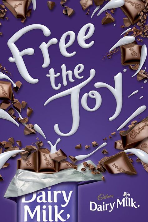 Cadbury Free the Joy Chocolate Advertising Campaign                                                                                                                                                                                 More Food Advertisement Poster Products, Chocolate Poster Design Ideas, Chocolate Advertising Design, Chocolate Campaign, Chocolate Poster Design, Chocolate Graphic Design, Chocolate Advertising, Chocolate Poster, Cadbury Dairy Milk Chocolate