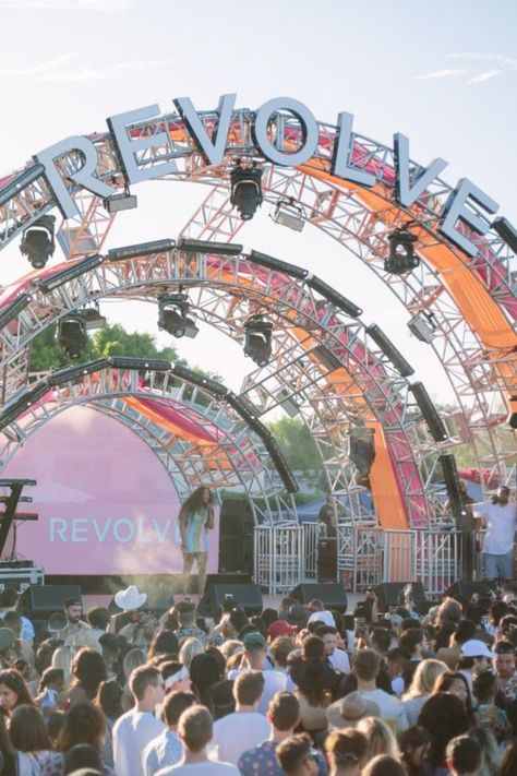 Revolve Coachella festival stage Coachella Background Aesthetic, Revolve Festival 2022, Coachella Aesthetic Wallpaper, Festival Vibes Aesthetic, Revolve Event, Coachella Vip, Summer Party Aesthetic, Revolve Coachella, Fringe Two Piece