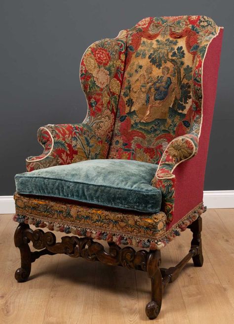 Antique Wingback Chair, Wing Armchair, Reupholstered Victorian Chair, Victorian Wingback Chair, Western Wingback Chair, Floral Wingback Chair, Magnolia Furniture, Blue Couch Living, Vintage Chairs Victorian Wingback Tufted Desk Chair