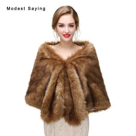 Find More Wedding Jackets / Wrap Information about Luxury Brown Faux Fur Wedding Shawls 2017 Imitation Fox fur Bridal Wraps Warm Bolero for Winter Occasion Wedding Accessories,High Quality Wedding Jackets / Wrap from modest saying Lacebridal Store on Aliexpress.com Faux Fur Bridesmaids, Faux Fur Wedding Shawl, Faux Fur Wedding, Fur Shawl Wedding, Bridal Fur, Faux Fur Shawl, Wedding Fur, Faux Fur Wrap, Wedding Jacket