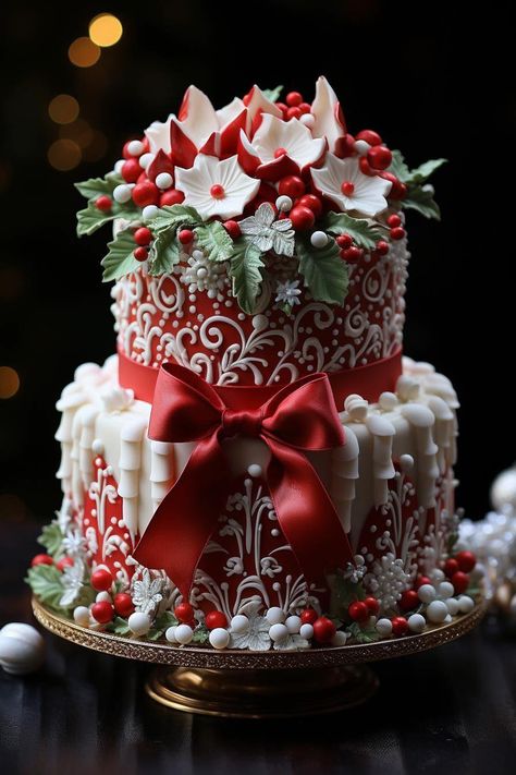 Holiday Cakes Christmas, Cake Two Tier, Creative Christmas Cookies, 2 Layer Cake, Christmas Desserts Cakes, Victorian Cakes, Fantasy Cakes, Cakes Christmas, Christmas Themed Cake