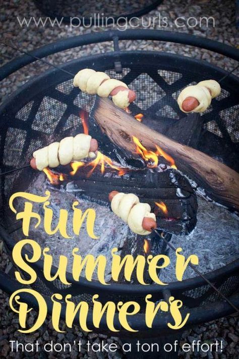 fun summer dinner | firepit | fire | campfire | hot dogs | rolls | bread on a stick | home tips Foods To Roast On Campfire, Camping Pigs In A Blanket, What To Roast Over A Fire Campfires, Meals To Cook Over Camp Fire, Hot Dogs Over Camp Fire, Hot Dog Rolls, Easy Camping, Cool Tents, Fire Cooking