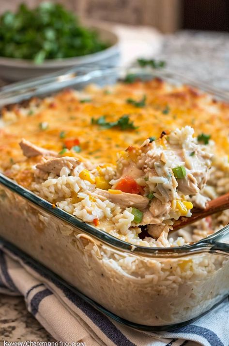 "Savor the rich flavors of our Heavenly Chicken and Rice Casserole—creamy, comforting, and easy to make. Perfect for cozy family dinners! #ComfortFood #EasyRecipe #Casserole" Heavenly Chicken And Rice, Rotisserie Chicken And Rice Casserole Recipes, Heavenly Chicken And Rice Casserole, Campbells Chicken And Rice Casserole, Campbells Chicken And Rice, Heavenly Chicken, Flavorful Rice, Chicken And Rice Casserole, Creamy Chicken And Rice