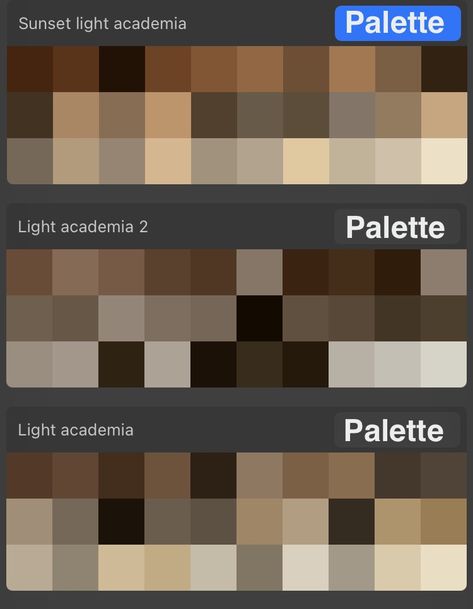 Color Palette For Shading, Color Pallettes Aesthetic Ibis Paint, Light Academia Pallete, Color Palette Academia, Color Palette Light Academia, Academia Aesthetic Color Palette, Ibis Paint Color Palette Aesthetic, Light Academia Drawing, Procreate Color Palette Aesthetic