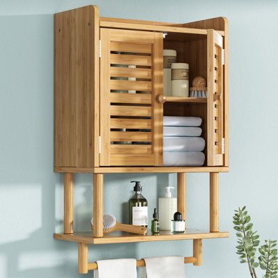 Bamboo Cabinet: Our bathroom wall mounted cabinet is made of environmentally friendly bamboo and coated with a waterproof coating. After multiple processing and carbonization processes, this bamboo medicine cabinet is more sturdy and durable. The hanging bathroom cabinet is smooth and extremely easy to clean. Small Bathroom Medicine Cabinet: Our three-layer wall mounted cabinet measures 8.3"D x 16.5"W x 26.6"H inches and comes with a removable towel bar. The open storage space from top to bottom Hanging Bathroom Cabinet, Small Medicine Cabinet, Wall Mounted Storage Cabinet, Bamboo Cabinets, Small Storage Cabinet, Wall Mounted Storage, Bamboo Bathroom, Bathroom Wall Cabinets, Medicine Cabinets