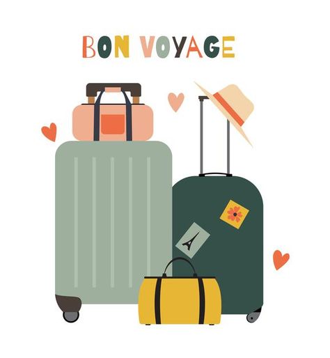 Travel Cute Illustration, Happy Journey Wishes Travel, Bon Voyage Wishes, Happy Journey Stickers, Happy Journey Wishes Travel Flight, Bon Voyage Illustration, Happy And Safe Journey, Safe Travels Quote, Suitcase Stickers