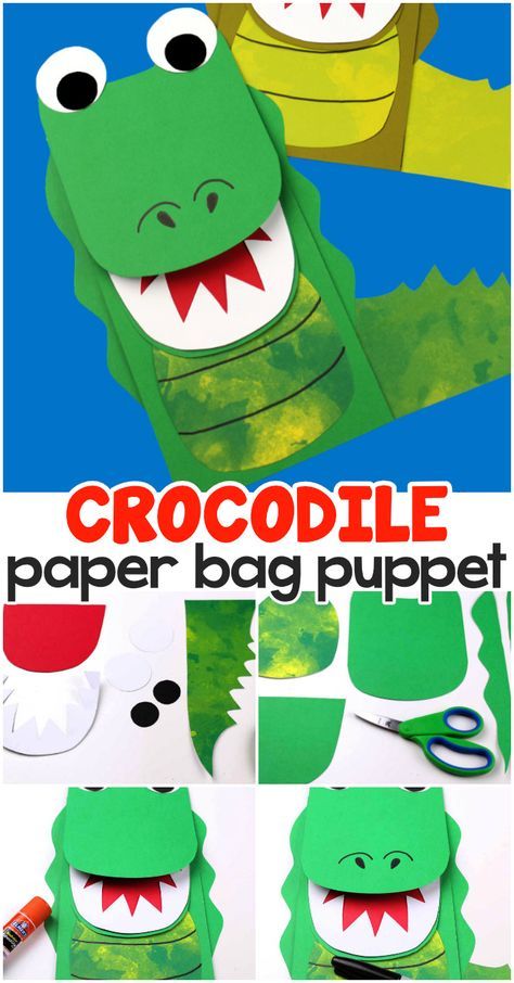 Fun crocodile paper bag pupet craft for kids. Alligator Paper Bag Puppet, Alligator Puppet Paper Bag, Aligator Kids Craft, Crocodile Puppet Craft, Crocodile Crafts For Preschoolers, Preschool Alligator Craft, Crocodile Activities For Preschool, Paper Bag Crafts For Preschoolers, Crocodile Craft Preschool