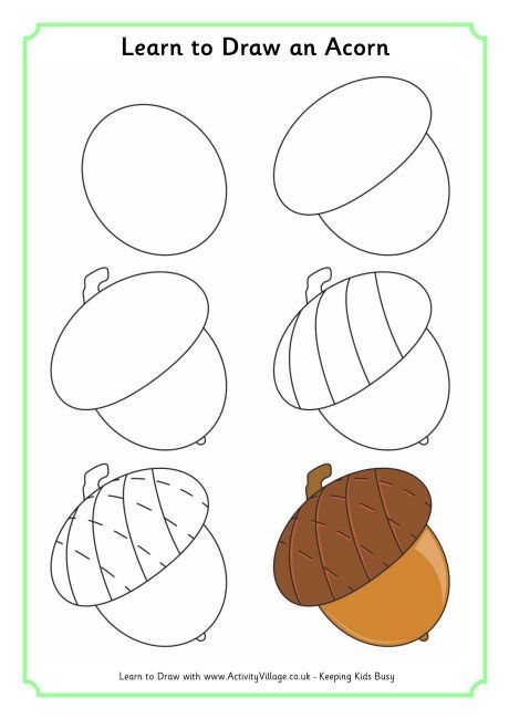 Learn to draw an acorn How To Draw An Acorn Step By Step, How To Draw Acorns Step By Step, Simple Acorn Drawing, Acorn Painted Rocks, How To Draw Acorns, Fall Tree Drawing Easy, Simple Fall Drawings, How To Draw A Tree, Fall Drawings Easy