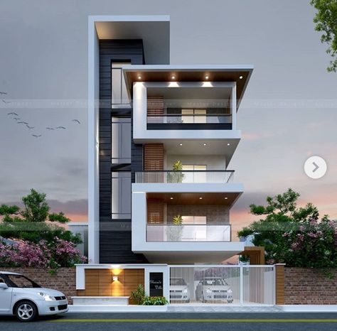 Elevation Design 3 Floors, Elevation Designs For House 3 Floors, 2 Floor Elevation Design, Modern Bungalow Design, Banglow Design, Bungalow Architecture, 3 Storey House Design, 3d Elevation, Small House Elevation