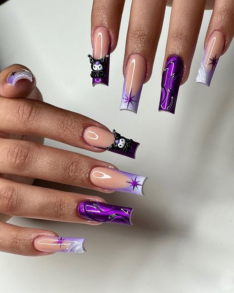 Acrylic Purple Nails, Purple Nails Inspiration, Purple Acrylic Nails, Punk Nails, French Acrylic Nails, Exotic Nails, Acrylic Nails Coffin Pink, Unique Acrylic Nails, December 27