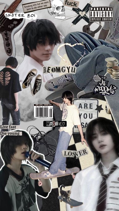 #beomgyu #txtbeomgyu #tomorrowxtogether #txt #kpop #emo #skater Txt Kpop, Kids Cartoon Characters, Emo Skater, Future Wallpaper, Moa Collection, Emo Wallpaper, Music Collage, Fandom Kpop, Iphone Wallpaper Photos