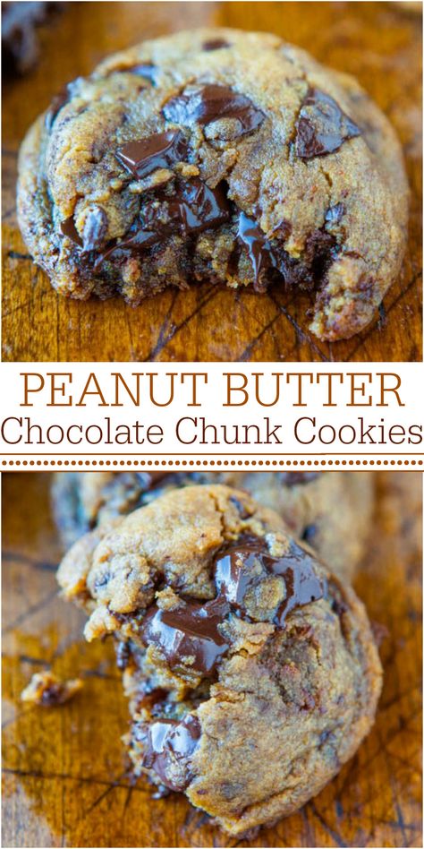 Peanut Butter Chocolate Chunk #cookies - Averie Cooks Peanut Butter Dessert Recipes, Cookies Peanut Butter, Best Peanut Butter Cookies, Averie Cooks, Desserts Keto, Peanut Butter Chocolate Chip Cookies, Peanut Butter Desserts, Best Peanut Butter, Chocolate Chunk