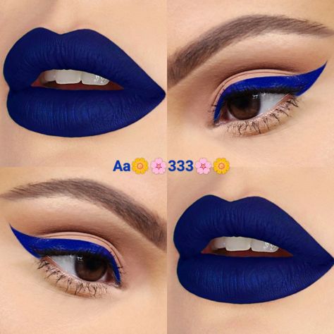 Blue Lipstick Looks, Royal Blue Lipstick, Matric Nails, Royal Blue Eyeshadow Looks, Colorguard Makeup, Royal Blue Makeup, Dark Blue Lipstick, Blue Red Lipstick, Snapchat Makeup