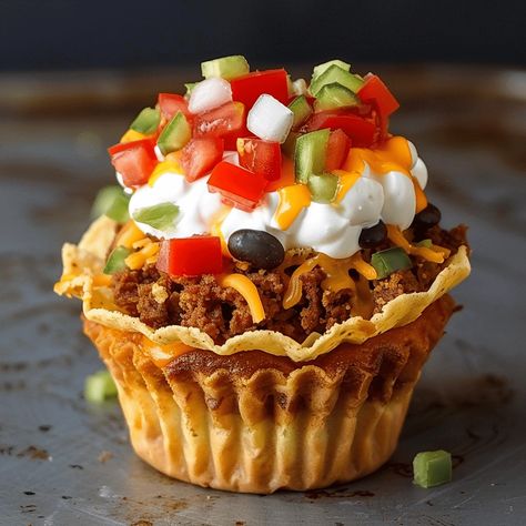 Taco Cupcakes Recipe: A Fun Twist on a Classic! Taco Cupcakes Recipe, Taco Cupcakes Wonton, Taco Cupcakes, Crispy Wonton, Crispy Tacos, Night Recipes, Wonton Wrappers, South Texas, Monterey Jack Cheese