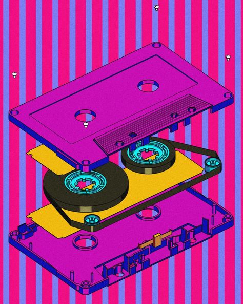 Cassette Tape Poster, Cassette Tape Illustration, Music Tape Aesthetic, Mixtape Illustration, Cassette Tapes Art, Casette Tape Art, Cassette Artwork, Cassette Tapes Aesthetic, Cassette Illustration