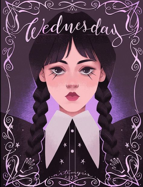 Wednesday Addams - Illustration - Tamyres Ferreira Wednesday Addams Illustration, Wednesday Illustration, Book Cover Design Inspiration, Seasons Art, Family Art, Wednesday Addams, Jenna Ortega, Green Day, Book Cover Design