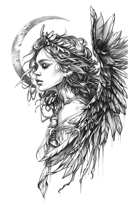 86 Unique Angel Tattoo Stencil Designs For a Timeless & Divine Look – Refined Aesthetique Greek Angel Statue, Angel Tattoo Stencil, Greek Angel, Beautiful Angel Tattoos, Angel Tattoo For Women, Angelic Art, Tattoo Stencil Designs, Angel Tattoos, Angel Tattoo Designs