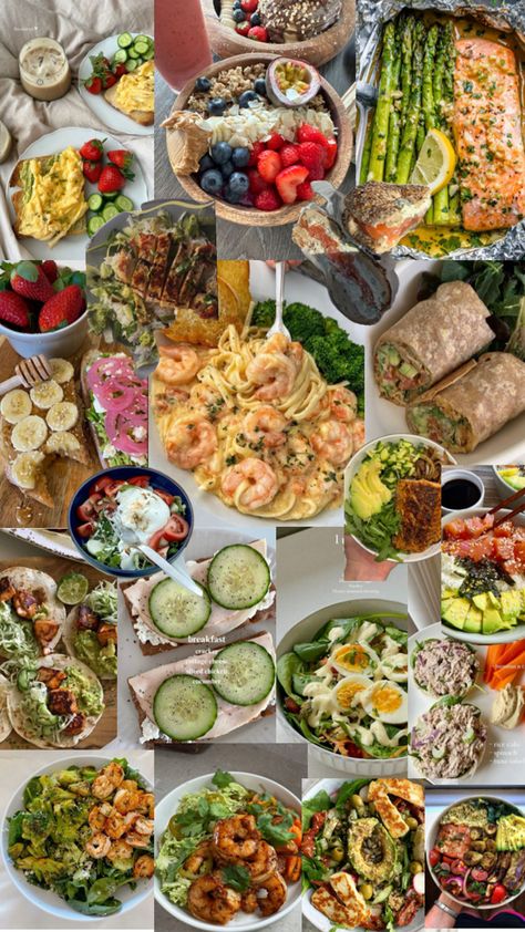 Healthy Meals Photos, Dinner Ideas For Runners, Healthy Eating Collage, All Food In One Picture, Food Collage Aesthetic, Healthy Food Collage, Unprocessed Food Diet, Healthy Astethic, Salad Aesthetic