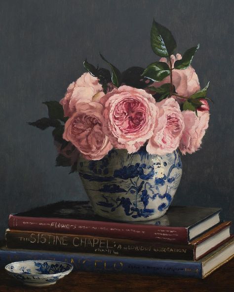 Elizabeth Floyd | Artist | And I��’m excited to present new works this May. ⁠ ⁠ Blush Roses on Books, 30x24 inches, oil on panel, SOLD⁠ ⁠ This painting has sold before… | Instagram Blush Roses, New Words, Make Me Smile, Still Life, Oil Painting, Instagram, Art