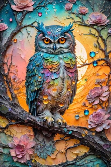 PRICES MAY VARY. 【Adult paint by number kits owl】1 x Printed Canvas with Sticky and a Plastic Covering，1 x Diamond holding tray，1 x Double-head Drill pen，1 x 2 Wax pieces，1 x10 Resealable Baggies， All the diamonds needed to fill in the picture!Each Diamond Painting Pack gives you an additional 30% more diamonds, so you don't have to worry about missing diamonds. 【High-quality materials】 Using high-quality environmentally friendly resin diamonds, they are not only bright and long-lasting in color Diamond Art Paint By Number, Crafts With Paint, Fantasy Diamond, Diamond Art Kits, Whimsical Owl, Owl Wallpaper, Wall Decor Crafts, Gemstone Art, Diamond Art Painting