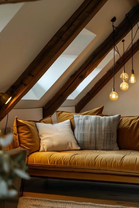 Brighten Up Your Space: Attic Lighting Ideas Attic Lighting Ideas, Attic Retreat, Attic Inspiration, Led Garage Lights, Attic Lighting, Porch Windows, Balcony Bar, Extra Bedroom, Attic Apartment