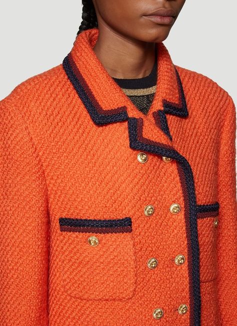 Gucci Tweed, Gucci Orange, Orange Coat, Womens Tweed, Fashion Unique, Dressed To The Nines, Tweed Coat, Iconic Style, Mix Color