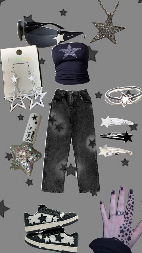 Star girl aesthetic Y2k Star Outfit, Space Girl Outfit, Galaxy Outfit Ideas, Space Theme Outfit, Space Aesthetic Outfit, Star Girl Aesthetic Outfits, Space Themed Outfits, Star Girl Outfit, Collage Fits