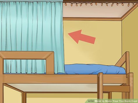 4 Ways to Make Your Top Bunk Cool - wikiHow Top Bunk Canopy Ideas, Top Bunk Fort Ideas, Top Bunk Curtain Diy, Diy Top Bunk Tent, Upper Bunk Bed Storage Ideas, Top Bunk Bed Curtains Diy, Diy Top Bunk Bed Canopy, Top Bunk Privacy Ideas, Diy Bunk Bed Tent