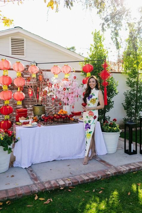 Lunar New Year Tablescape with Pottery Barn: Year of the Dragon New Year Tablescape, Lunar New Year Decoration, Theme Nights, New Year's Food, Chinese New Year Decorations, Living In San Francisco, Party Hacks, Bar Set Up, Stylish Tables