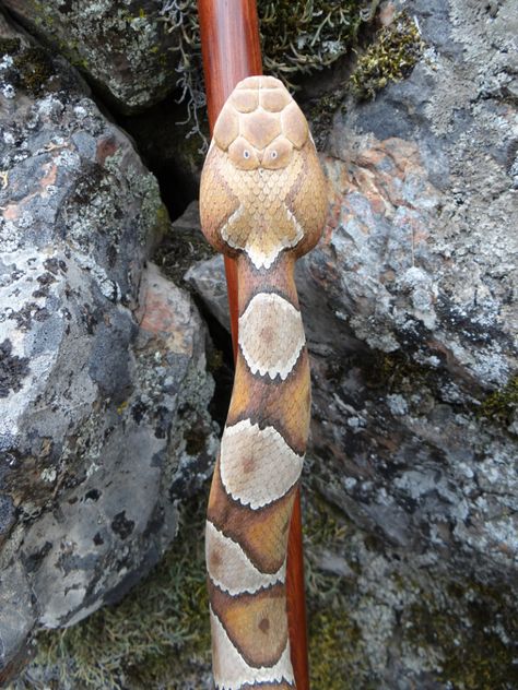 Stinnett Sticks, Shamanic Tools, Copperhead Snake, Lodgepole Pine, Snake Heads, Diy Lock, Snake Painting, Custom Canes, Handmade Walking Sticks