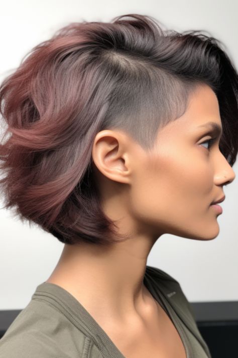 If you desire a yet feminine look, go for the choppy butterfly cut paired with an undercut. The undercut adds flair, while the choppy layers create texture in your hairstyle. Click here to check out more stunning butterfly haircut ideas for 2023. Lob Undercut Hairstyles, Bob With Undercut Shaved Sides, Undercut Medium Length Hair, Shoulder Length Hair With Undercut, Asymmetrical Bob With Undercut, Colorful Undercut, High Low Haircut, Under Cut For Woman, Side Shaved Hairstyles Short