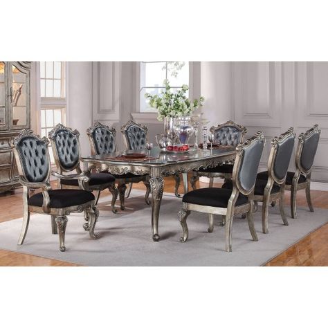 Acme Furniture Chantelle 9 Piece Rectangular Dining Table Set Hiasan Dalaman Rumah, Dining Table Sizes, Set Meja Makan, Grande Table, Formal Dining Tables, Acme Furniture, Solid Wood Dining Table, Rectangular Dining Table, Side Chairs Dining