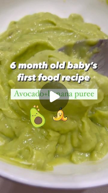 Reesh | Baby food ideas on Instagram: "6 month old baby’s first food recipe: Avocado and banana puree🥑🍌  Ingredients  1. 1/2 small avocado  2. 1 small banana 3. 1/2 cup water  Method  Roughly chop avocado and banana. Add this to a blender and grind it into a smooth paste. You can also mash it with fork if baby like mashed foods. Add this to a feeding bowl and serve to baby.  This recipe is very simple to make but has plenty of nutrients which is great for baby’s brain development.   Like, share and follow for more baby food recipes 👩‍🍼  #babyfoodrecipes #babyfoodideas #babypuree #babyfirstfood #6montholdbaby #firstfoods #solidsjourney  What was your baby’s first food?" 6month Baby Food Ideas, Food For 6 Month Old Baby, First Foods For 6 Month Old, 6 Month Old Baby Food, 6 Month Old Food Ideas, 6 Month Old Food, Baby Food Recipes 6 Months, Avocado Baby Food, Banana Puree