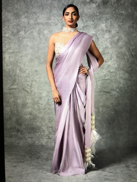 Lavender saree #saree #bollywood #bollywoodfashion #blousedesign #indianwedding #indianfashion Lavender Saree, Saree Wearing Styles, Saree Bollywood, Indian Designer Sarees, Indian Saree Blouses Designs, Indian Fashion Saree, Designer Saree Blouse Patterns, Satin Saree, Saree Trends