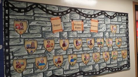 Medieval school bulletin board Medieval Classroom Theme Bulletin Boards, Medieval Bulletin Board Ideas, Classroom Bulliten Board Ideas, Medieval School, Medieval Classroom, Fantasy Classroom, Fairytale Classroom, Castle Theme Classroom, Creation Bible Crafts